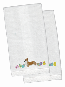 Easter Dog Design White Embroidered Plush Hand Towel Set of 2 - 652259232635