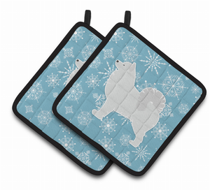 Snowflake and Dog Art Pair of Pot Holders - 638508525420