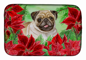 Poinsettias Dog on Dish Drying Mat - 652259252930
