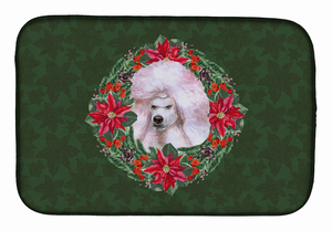 Poinsettia Wreath Dog on Dish Drying Mat - 652259253791