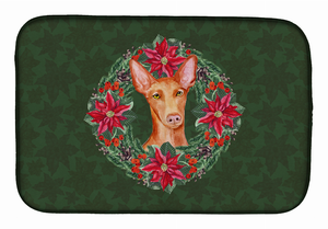 Poinsettia Wreath Dog on Dish Drying Mat - 652259253777