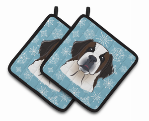 Snowflake and Dog Art Pair of Pot Holders - 638508388308