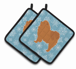 Snowflake and Dog Art Pair of Pot Holders - 638508525345