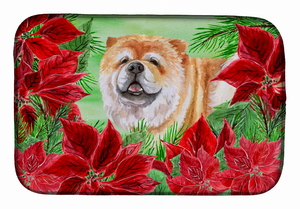 Poinsettias Dog on Dish Drying Mat - 652259252718