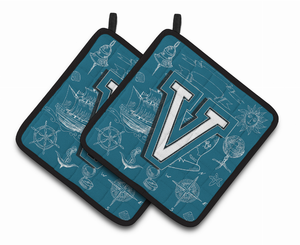 Monogram Sea Doodles Pair of Pot Holders - 638508385604