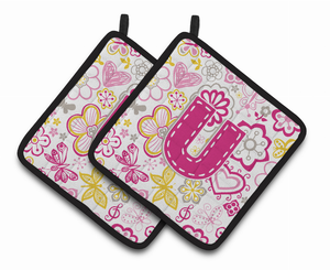 Monogram Floral Pair of Pot Holders - 638508387141