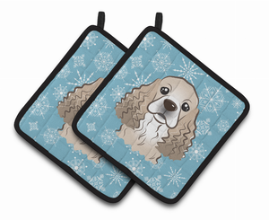 Snowflake and Dog Art Pair of Pot Holders - 638508388605
