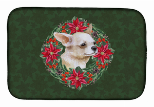 Poinsettia Wreath Dog on Dish Drying Mat - 652259253593