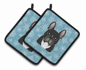 Snowflake and Dog Art Pair of Pot Holders - 638508388490