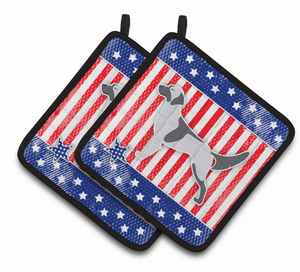 USA Patriotic Dog Art Pair of Pot Holders - 638508523648