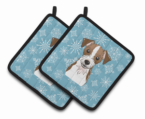 Snowflake and Dog Art Pair of Pot Holders - 638508388742