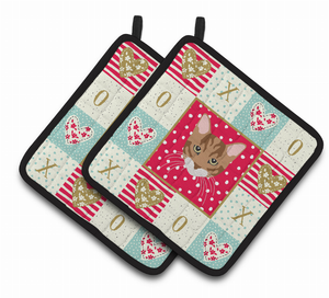 Cat Portrait XOXO on Pair of Pot Holders - 194030119266