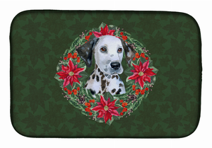 Poinsettia Wreath Dog on Dish Drying Mat - 652259253708