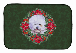 Poinsettia Wreath Dog on Dish Drying Mat - 652259253104