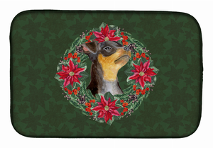 Poinsettia Wreath Dog on Dish Drying Mat - 652259253869