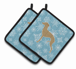 Snowflake and Dog Art Pair of Pot Holders - 638508524973