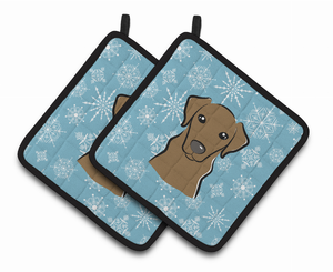 Snowflake and Dog Art Pair of Pot Holders - 638508388421
