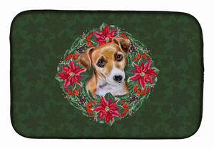 Poinsettia Wreath Dog on Dish Drying Mat - 652259253753