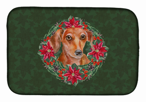 Poinsettia Wreath Dog on Dish Drying Mat - 652259253692