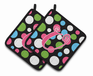 Monogram Polkadots Pair of Pot Holders - 638508370549