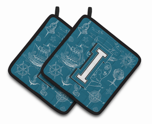 Monogram Sea Doodles Pair of Pot Holders - 638508385475