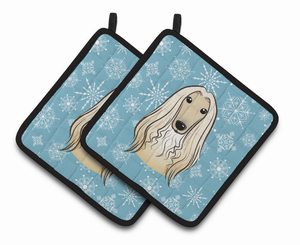 Snowflake and Dog Art Pair of Pot Holders - 638508388322