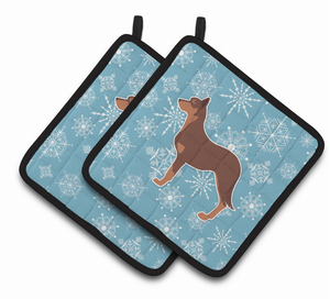 Snowflake and Dog Art Pair of Pot Holders - 638508525123