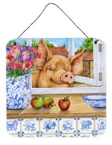 Pig trying to r the Apple in the Window  Wall or Door Hanging Prints - 638508183026