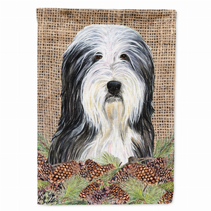 Faux Burlap and Pine Cones with Dog Flag Garden Size - 705332048880