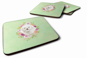 Green Flowers Design with Dog Foam Coaster Set of 4 - 194030077443