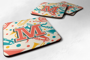 Letter Retro Teal Orange Musical Instruments Initial Foam Coaster Set of 4 - 615872971695