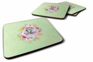 Flowers Design with Dog Foam Coaster Set of 4 - 194030076545