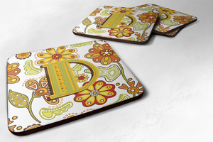 Letter Floral Mustard and Green Foam Coaster Set of 4 - 615872972128