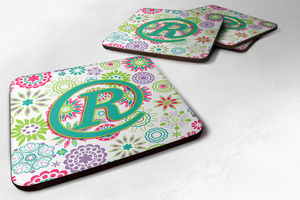 Letter Flowers Initial Foam Coaster Set of 4 - 615872974337