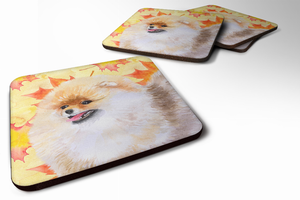 Fall Leaves with Dog Foam Coaster Set of 4 - 652259213757