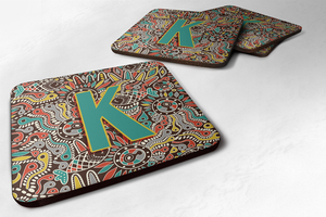 Letter Retro Tribal Alphabet Initial Foam Coaster Set of 4 - 615872974788