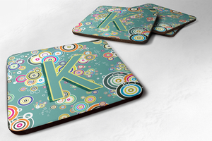 Letter Circle Teal Initial Alphabet Foam Coaster Set of 4 - 615872975303