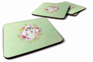 Green Flowers Design with Dog Foam Coaster Set of 4 - 194030076910