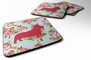 Dog Breed Chic Blue Roses Foam Coaster - 705332173629