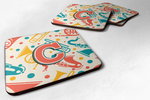 Letter Retro Teal Orange Musical Instruments Initial Foam Coaster Set of 4 - 615872971596