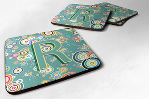 Letter Circle Teal Initial Alphabet Foam Coaster Set of 4 - 615872975372