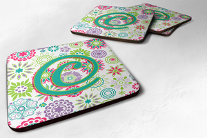 Letter Flowers Initial Foam Coaster Set of 4 - 615872974184