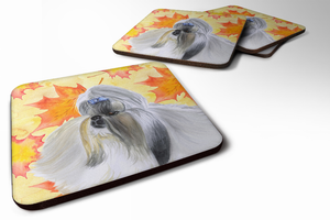 Fall Leaves with Dog Foam Coaster Set of 4 - 652259213597