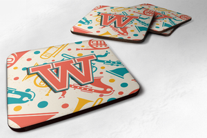 Letter Retro Teal Orange Musical Instruments Initial Foam Coaster Set of 4 - 615872971794