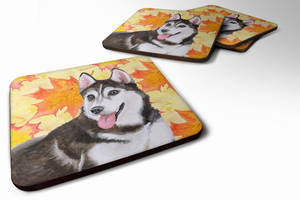 Fall Leaves with Dog Foam Coaster Set of 4 - 652259214051