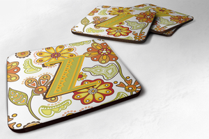 Letter Floral Mustard and Green Foam Coaster Set of 4 - 615872972333