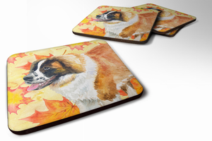Fall Leaves with Dog Foam Coaster Set of 4 - 652259213726