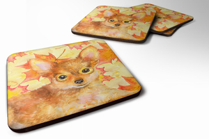 Fall Leaves with Dog Foam Coaster Set of 4 - 652259214150