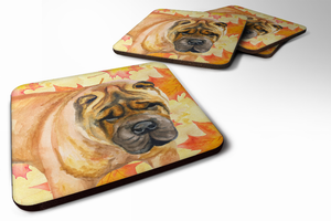 Fall Leaves with Dog Foam Coaster Set of 4 - 652259213542