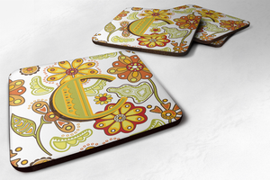 Letter Floral Mustard and Green Foam Coaster Set of 4 - 615872972111